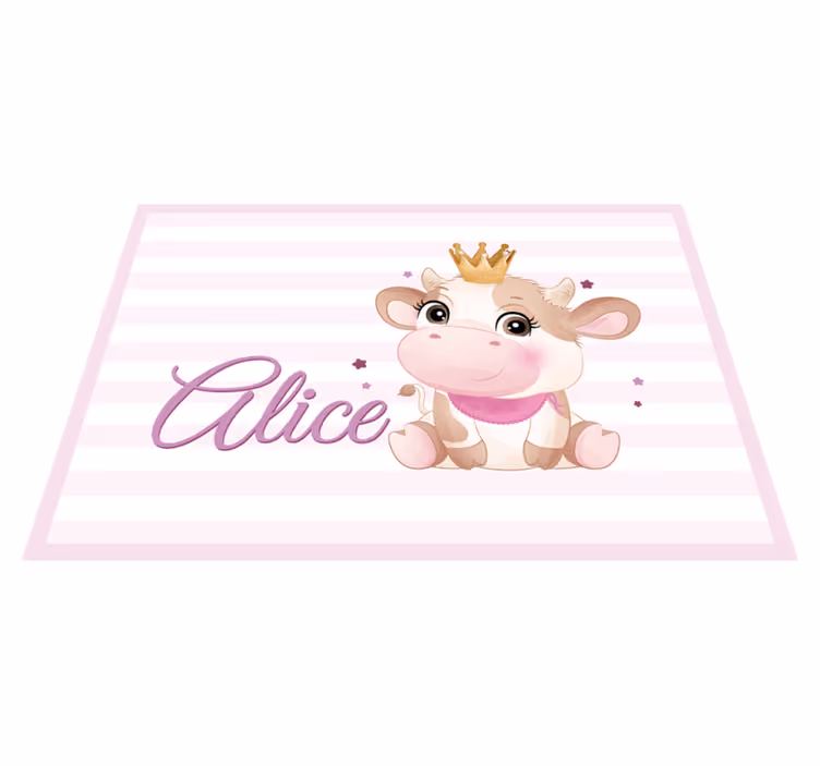 Alfombra vinílica bebé vaca con nombre - TenVinilo