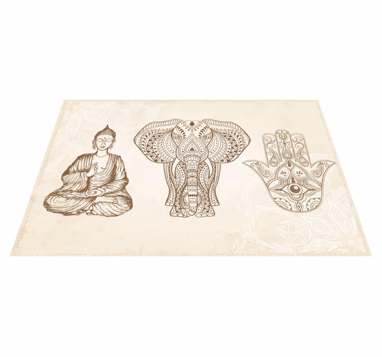 Alfombra de vinilo étnica Símbolo de la mano de buda hamsa - TenVinilo