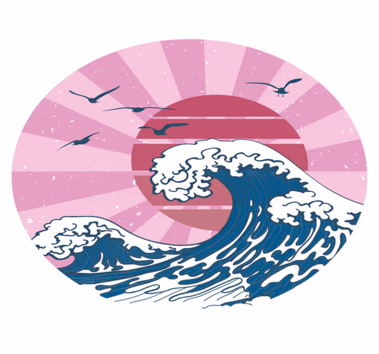 Alfombra de vinilo geométrica ola rosa de kanagawa - TenVinilo
