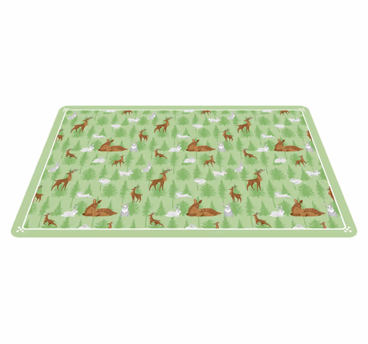 Alfombra vinílica animales criaturas del bosque verde - TenVinilo