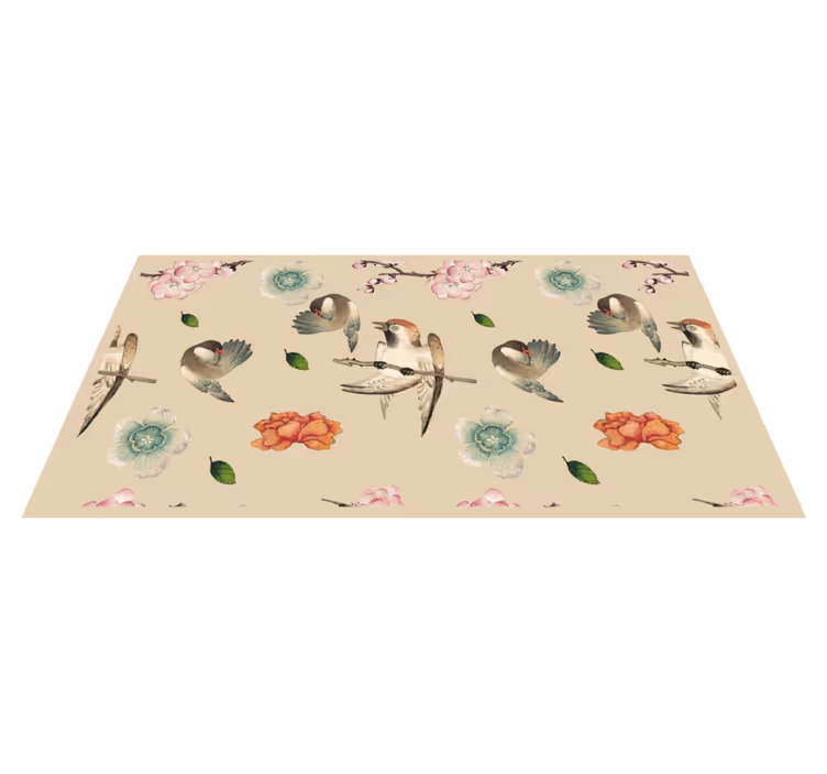 Alfombra vinílica animales pájaros y flores - TenVinilo