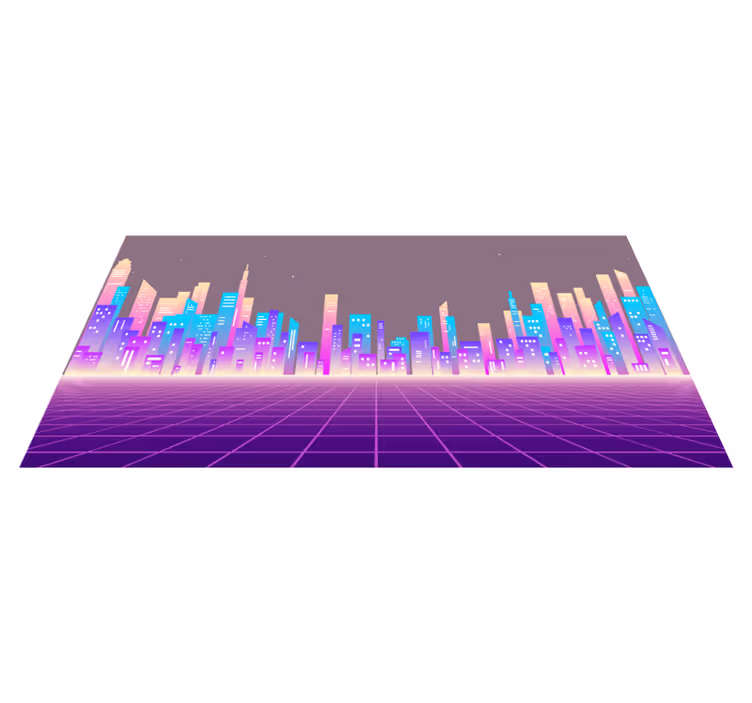 Alfombras vinílicas modernas horizonte urbano de neón - TenVinilo
