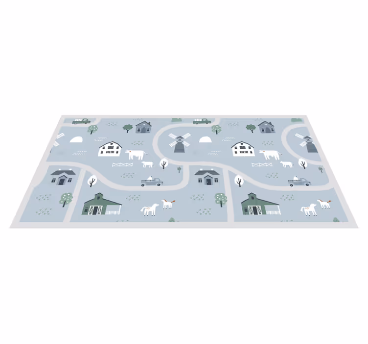 Alfombra de vinilo infantil tema de granja lúdico - TenVinilo