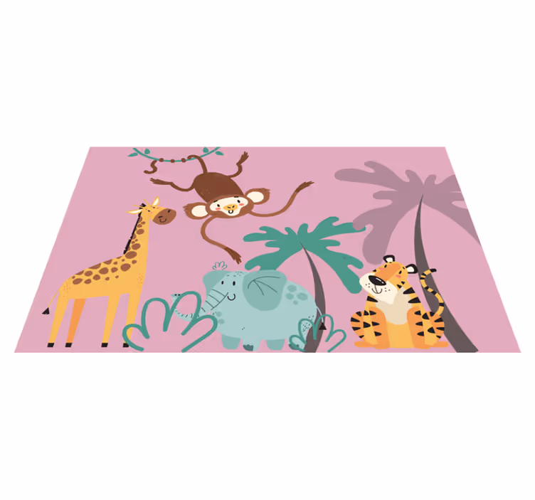 Alfombra vinílica infantil animales de safari coloridos - TenVinilo