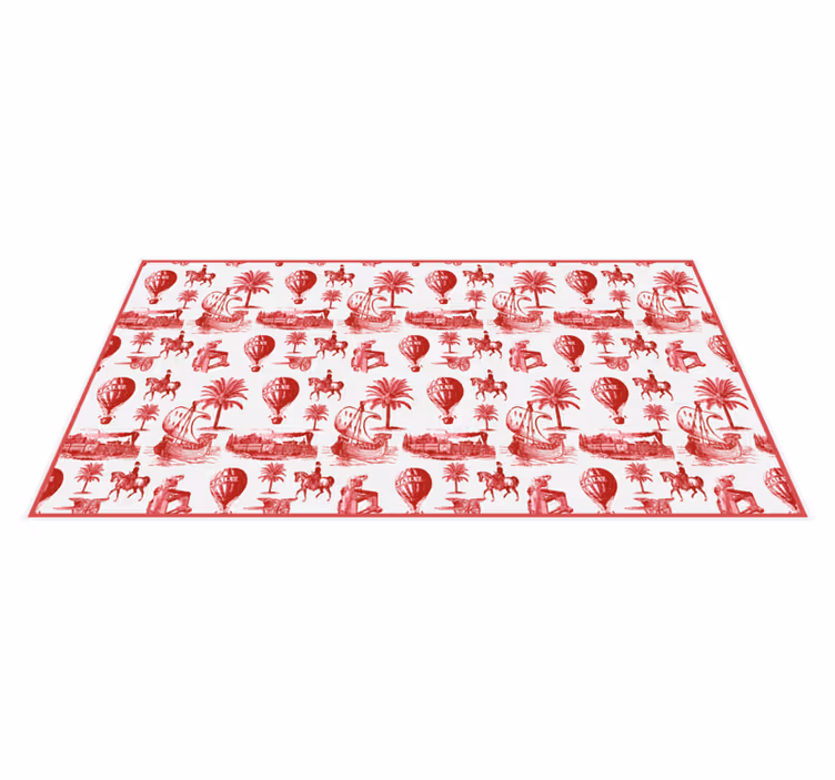 Alfombra vinílica vintage ilustraciones animales rojos - TenVinilo