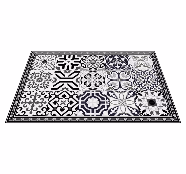 Alfombra vinilo azulejos ornamento floral en tonos oscuros - TenVinilo