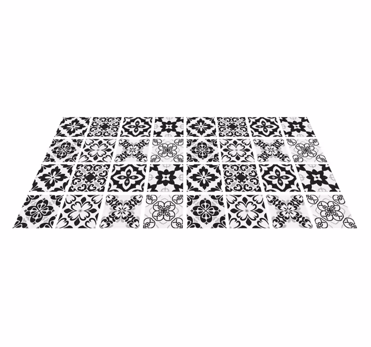 Alfombra vinilo azulejos negro y blanco hidráulico - TenVinilo