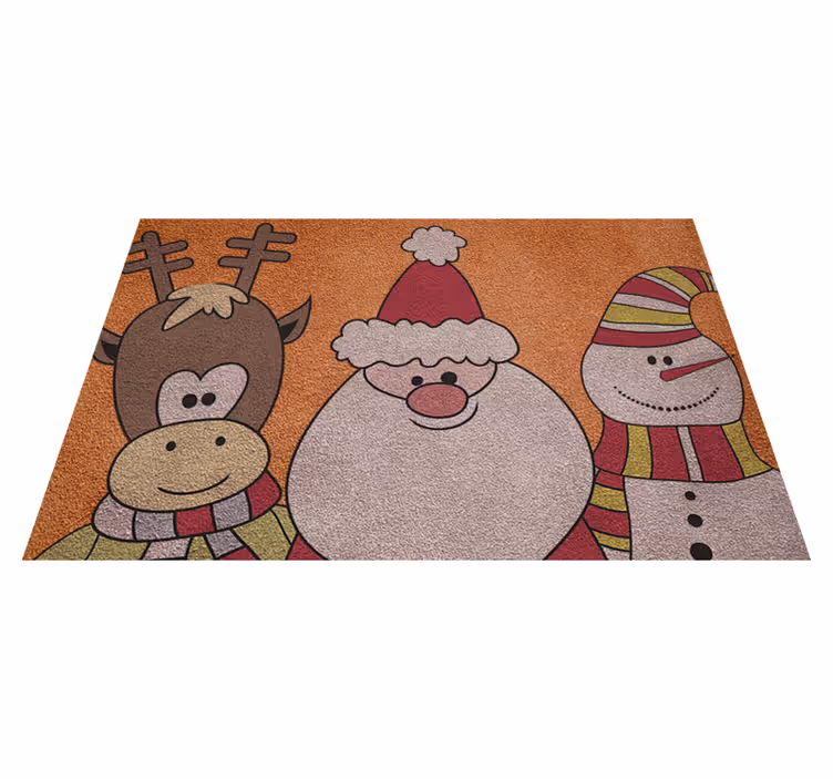 Alfombra vinilo navidad renos de Santa y muñeco de nieve - TenVinilo