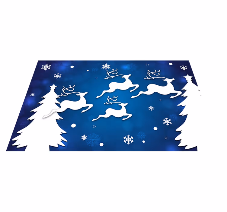 Alfombra vinilo navidad renos volando sobre un fondo azul - TenVinilo