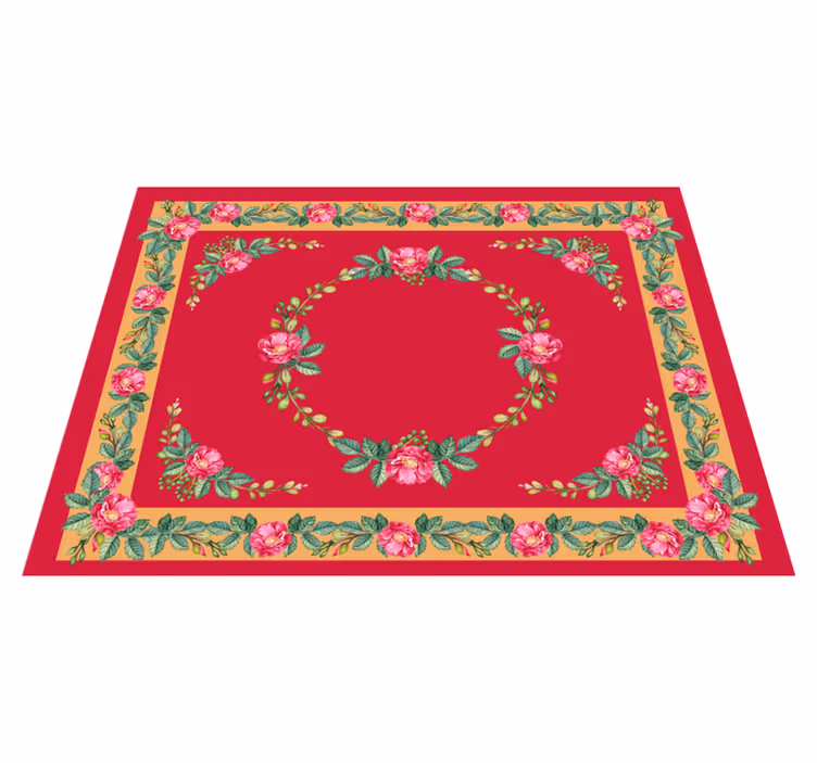 Alfombra vinílica roja patrón floral vintage - TenVinilo