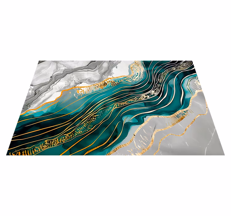Alfombra vinílica efecto mármol gris y verde con dorado - TenVinilo