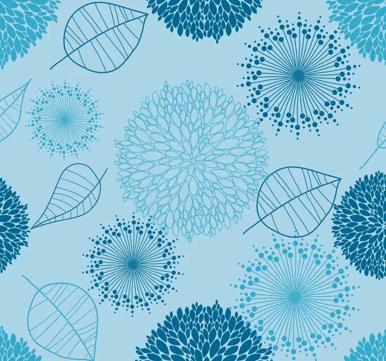 Papel tapiz azul racimos florales geométricos - TenVinilo