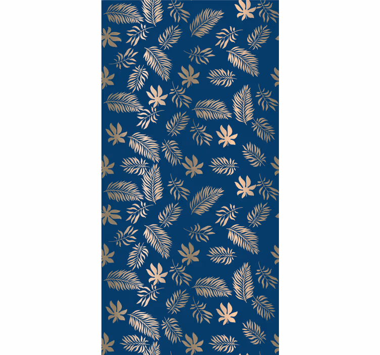 Papel tapiz hojas patrón dorado sobre fondo azul marino - TenVinilo