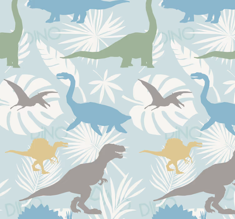 Papel tapiz dinosaurios patrón de colores pastel - TenVinilo