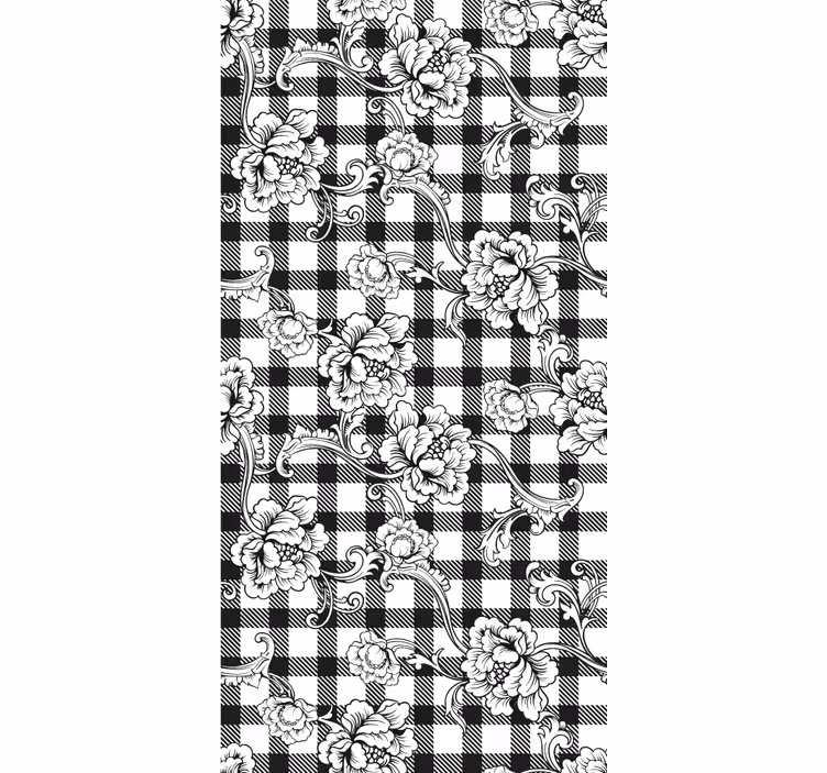 Papel tapiz para recámara floral sobre patrón a cuadros - TenVinilo