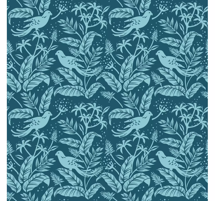 Papel tapiz ornamental patrones de aves botánicas - TenVinilo