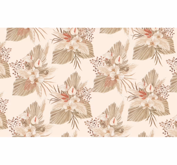 Papel tapiz para sala flores secas con hierba de la pampa - TenVinilo