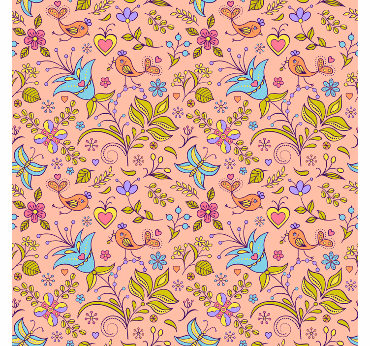 Papel tapiz naturaleza diseño floral con aves y mariposas - TenVinilo