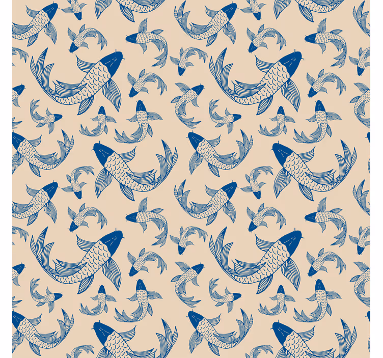 Papel tapiz infantil peces azules nadando sobre fondo beige - TenVinilo