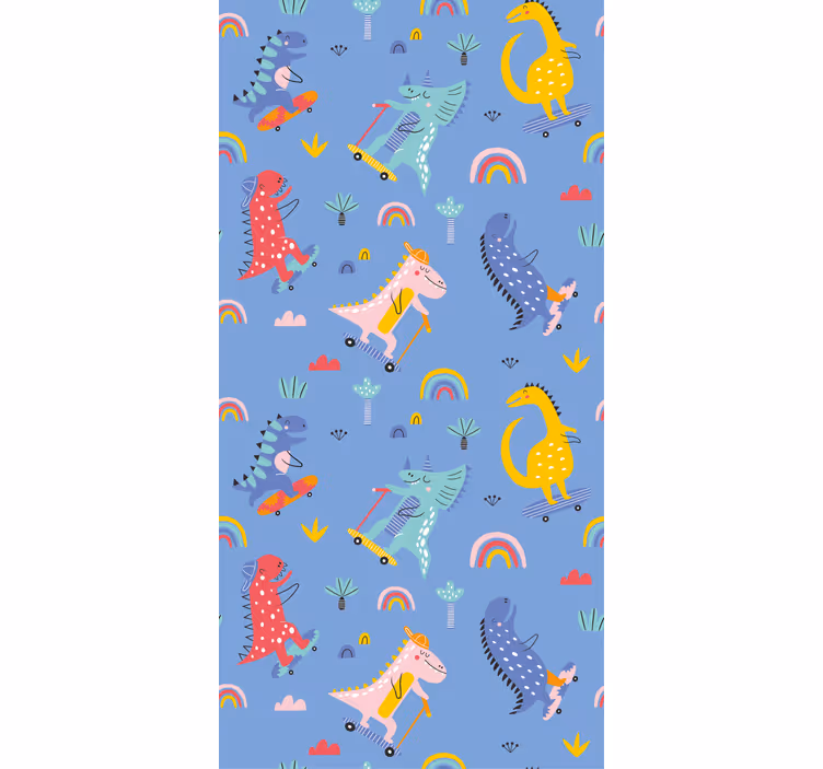 Papel tapiz infantil dinosaurios patinadores adorables - TenVinilo