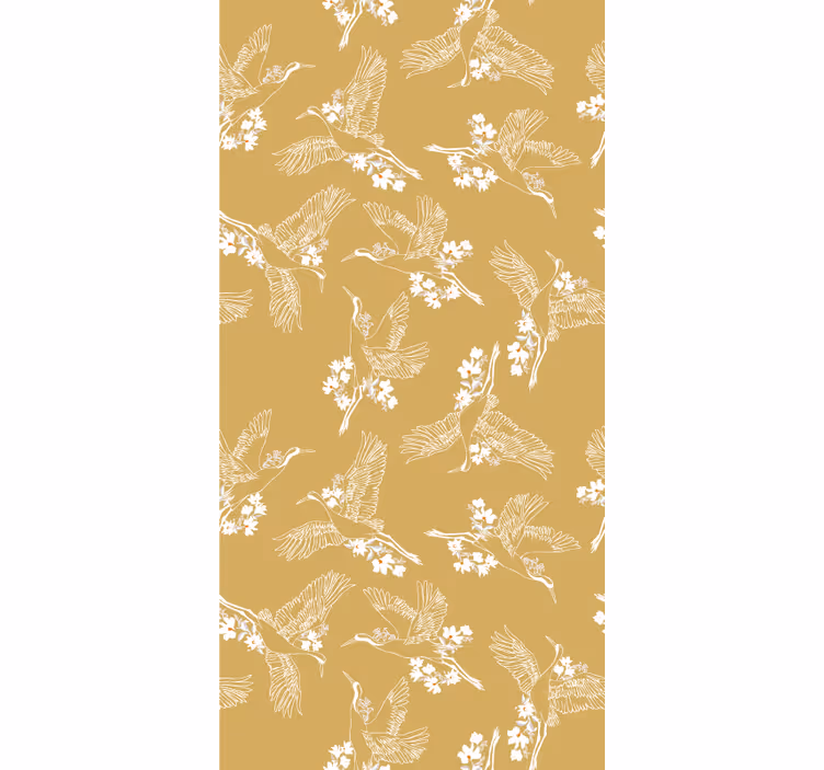 Papel tapiz infantil flores y aves japonesas - TenVinilo