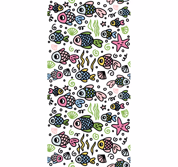 Papel tapiz infantil patrón de peces multicolores - TenVinilo