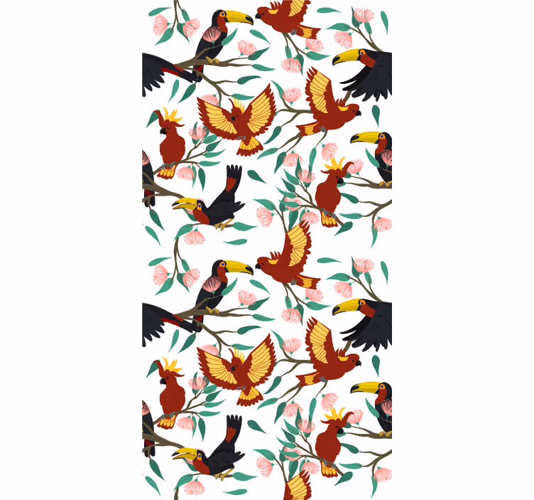 Papel tapiz infantil loros y tucanes voladores - TenVinilo