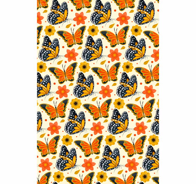 Papel tapiz infantil patrón floral de mariposas - TenVinilo