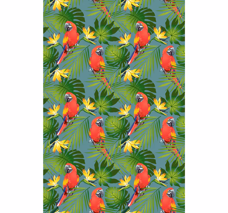 Papel tapiz infantil loros y hojas tropicales - TenVinilo