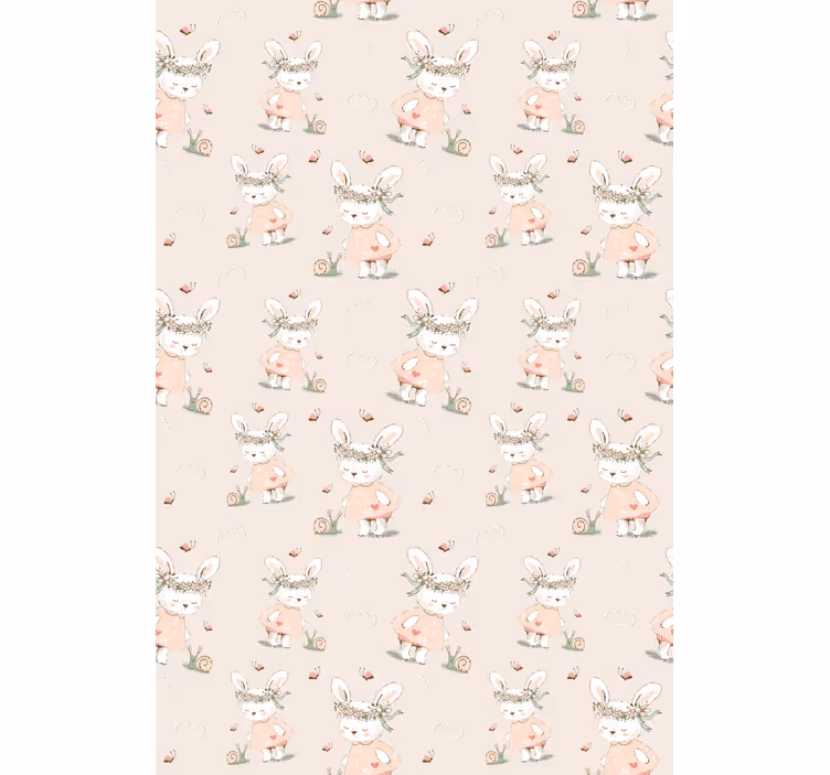 Papel tapiz infantil con adorables personajes de conejito - TenVinilo