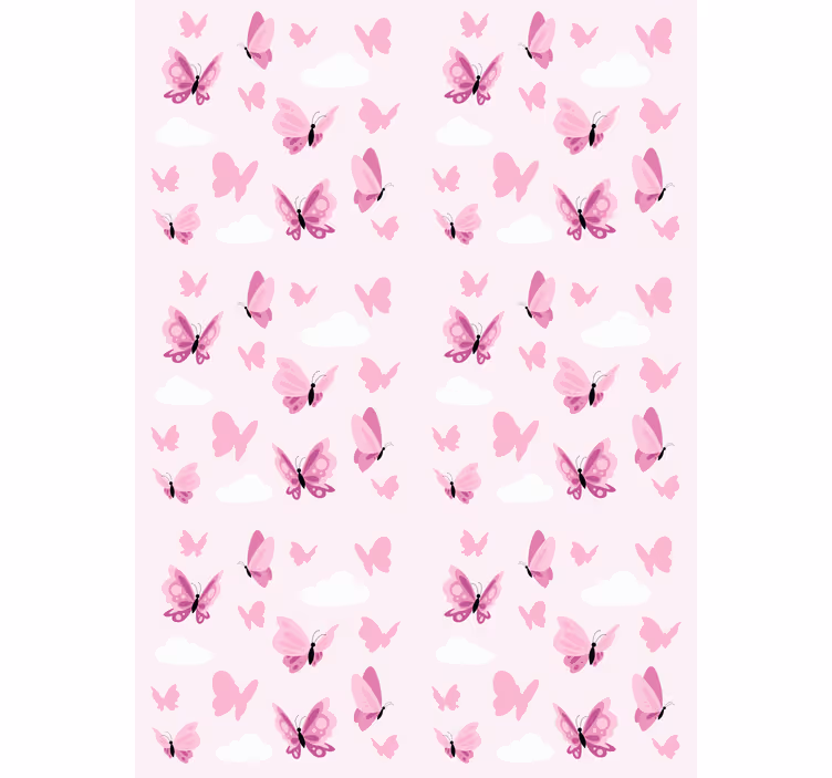 Papel tapiz mariposas en tonos rosados y nubes - TenVinilo
