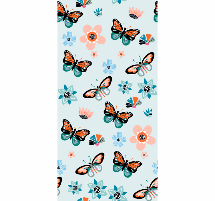 Papel tapiz mariposas y flores - TenVinilo