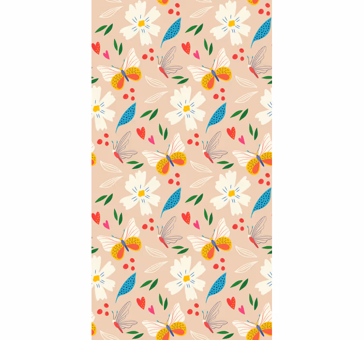 Papel tapiz mariposas flores y mariposas fondo beige - TenVinilo