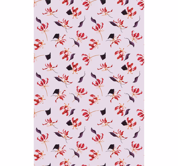 Papel tapiz pasillo diseño floral lila rojo a mano - TenVinilo