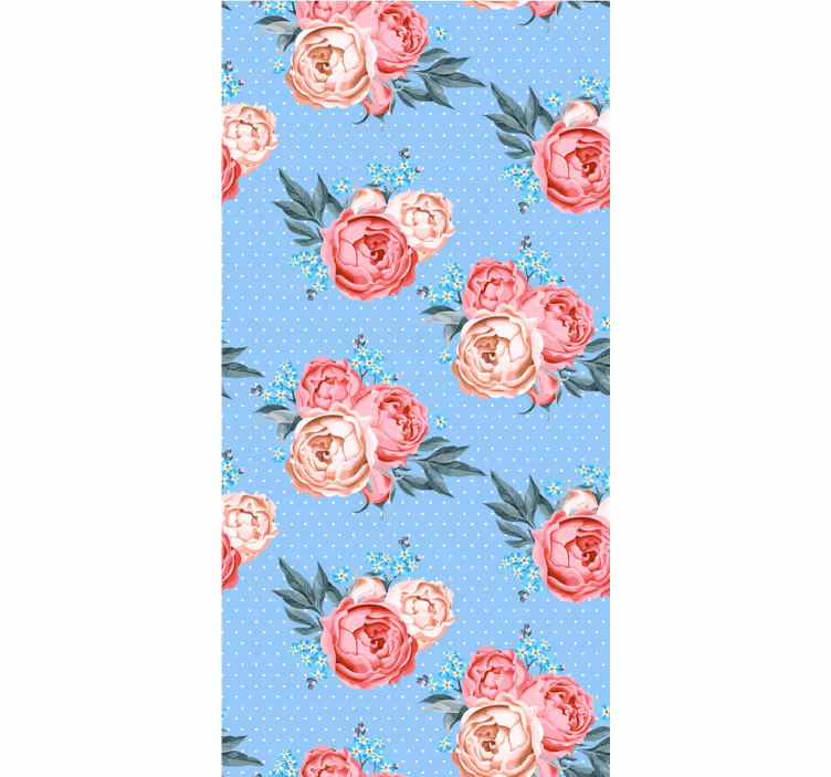 Papel tapiz pasillo rosas rosas azules en flor - TenVinilo