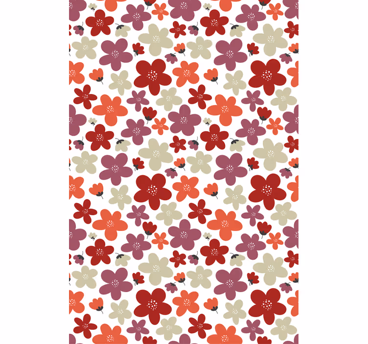 Papel tapiz nórdico patrón de flores abstractas rojas - TenVinilo