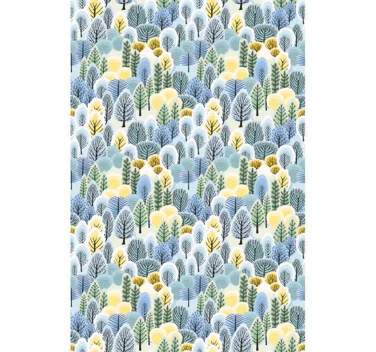 Papel tapiz nórdico árboles artísticos verdes y amarillos - TenVinilo