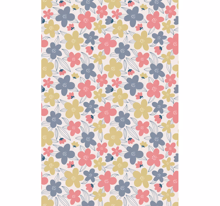 Papel tapiz nórdico con patrón de flores claras - TenVinilo