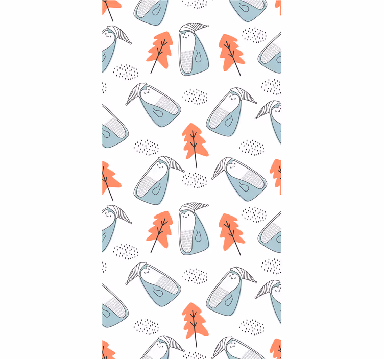 Papel tapiz nórdico pingüinos minimalistas con árboles - TenVinilo