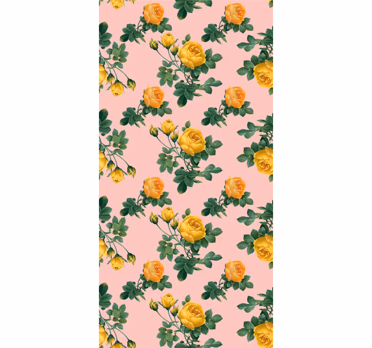 Papel tapiz clásico rosas amarillas y hojas verdes - TenVinilo
