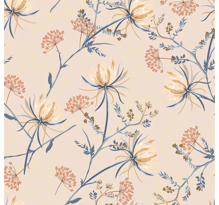 Papel tapiz para sala con acentos florales - TenVinilo
