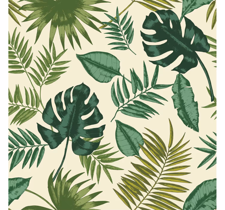 Papel tapiz para sala patrón tropical hojuela - TenVinilo