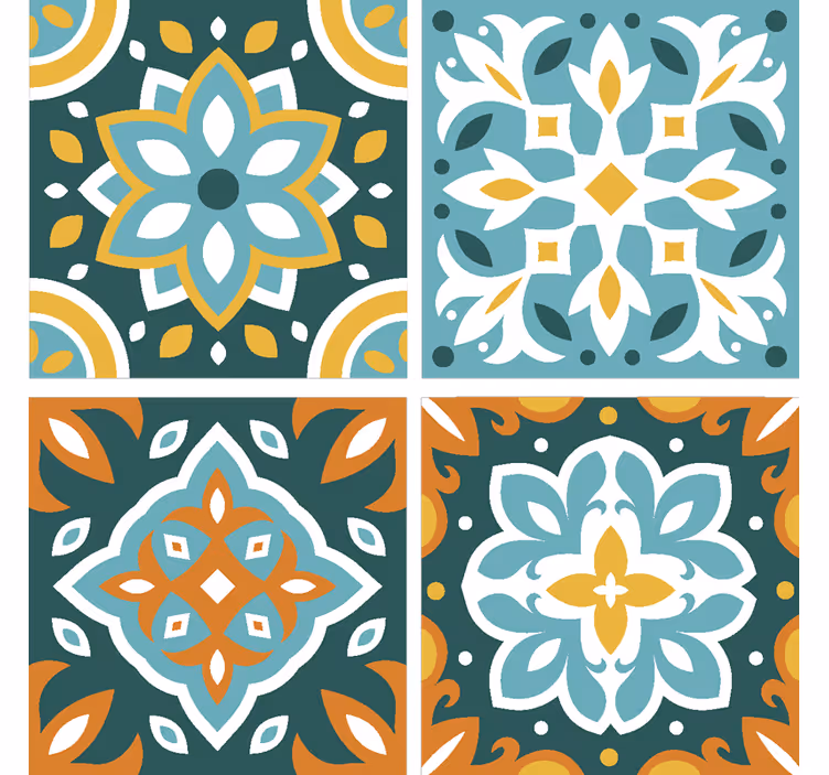 Papel tapiz azulejos con elementos florales intrincados - TenVinilo