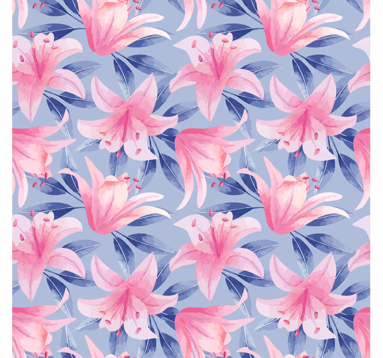 Papel tapiz flores ilustración floral acuarela rosa y morado - TenVinilo