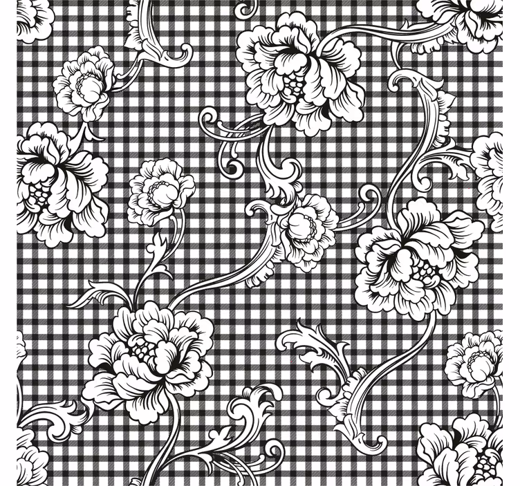 Papel tapiz vintage cuadro vichy blanco y negro - TenVinilo