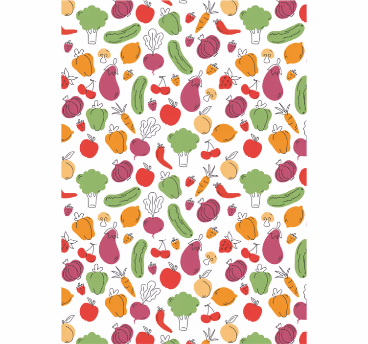 Papel tapiz cocina frutas y verduras - TenVinilo
