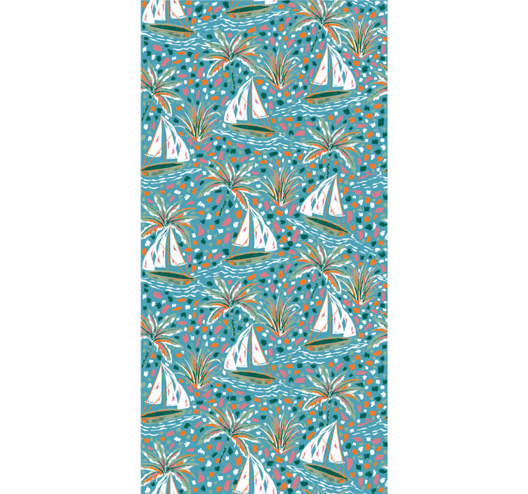 Papel tapiz moderno patrón de barcos en acuarela - TenVinilo
