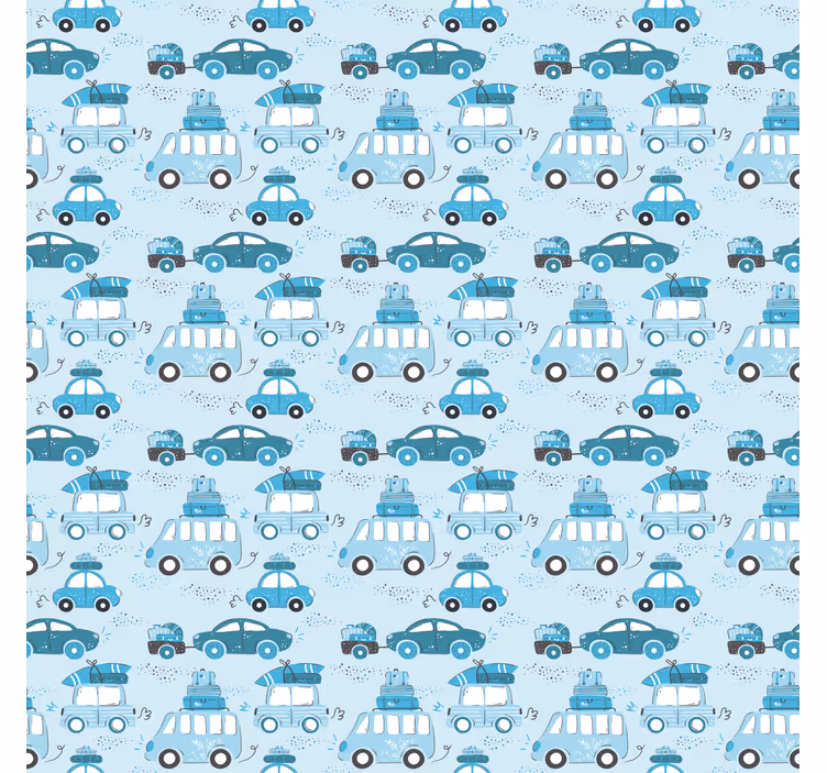 Papel tapiz infantil patrón de coches azules - TenVinilo