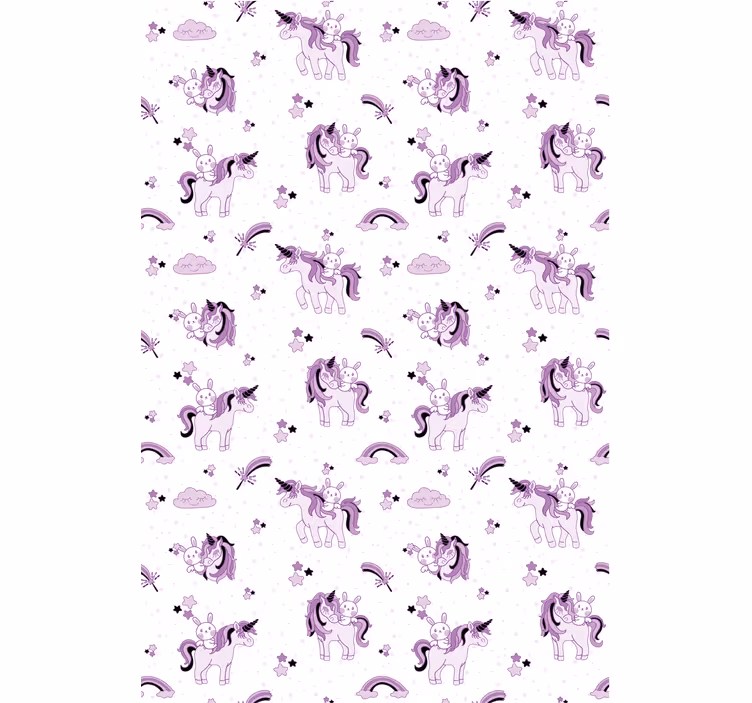 Papel tapiz infantil unicornios morados de fantasía - TenVinilo