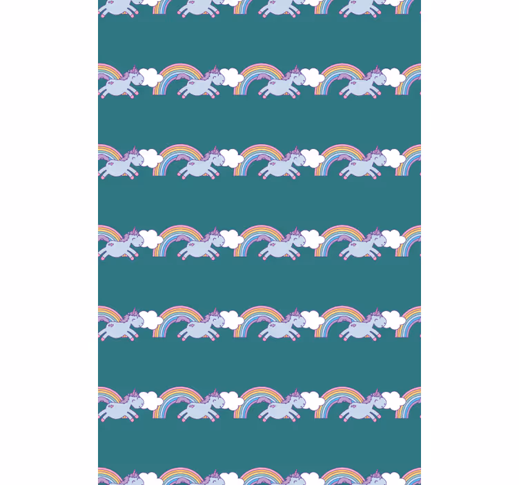 Papel tapiz infantil unicornios y arcoíris corriendo - TenVinilo